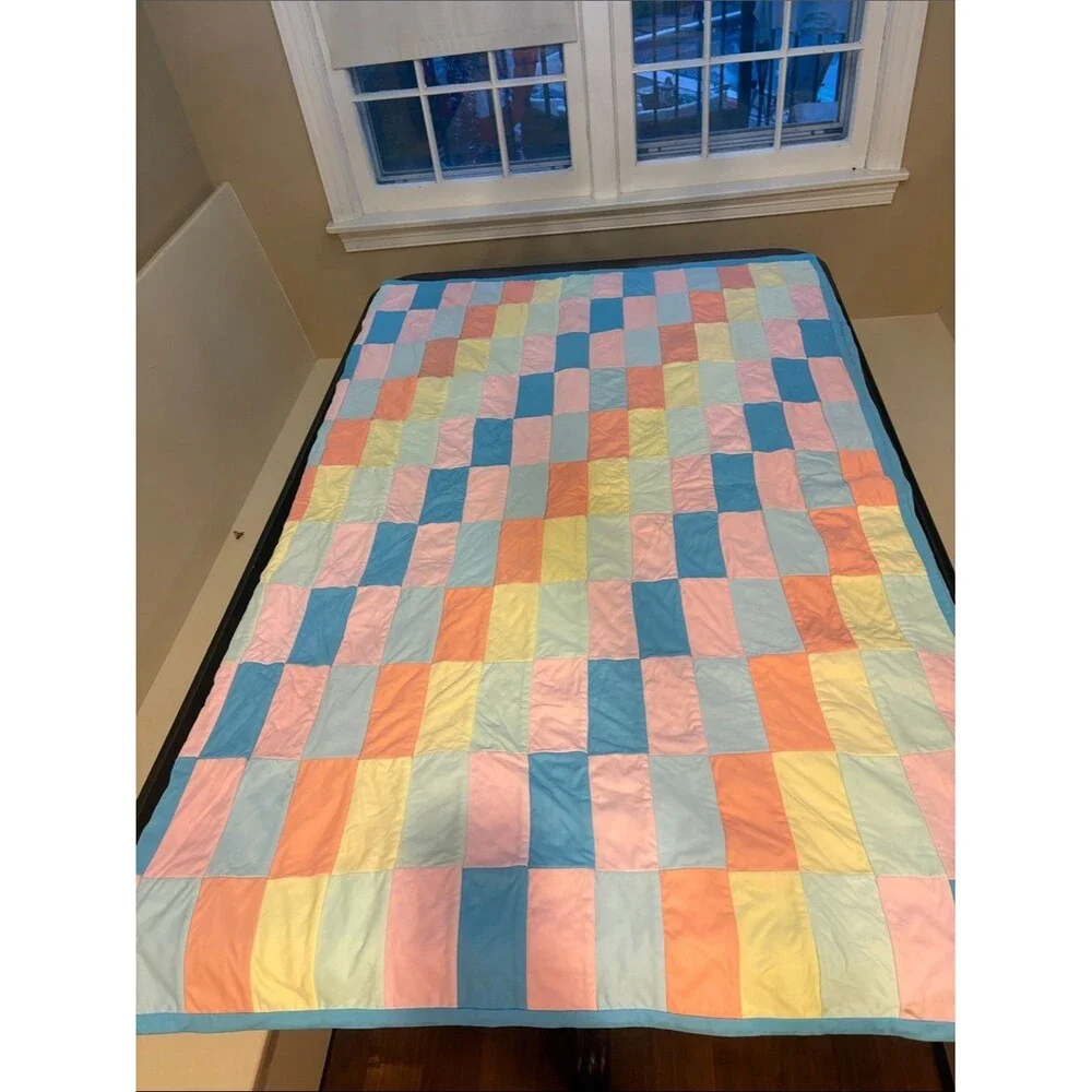 Vintage Handmade Pastel Patchwork Quilt